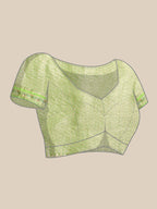 Green Silk Blend Woven Zari Design Abstract Saree with Unstitched Blouse - Hiral Fashion | Grocsy