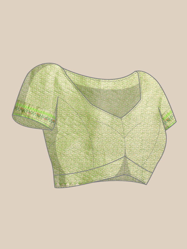 Green Silk Blend Woven Zari Design Abstract Saree with Unstitched Blouse - Hiral Fashion | Grocsy