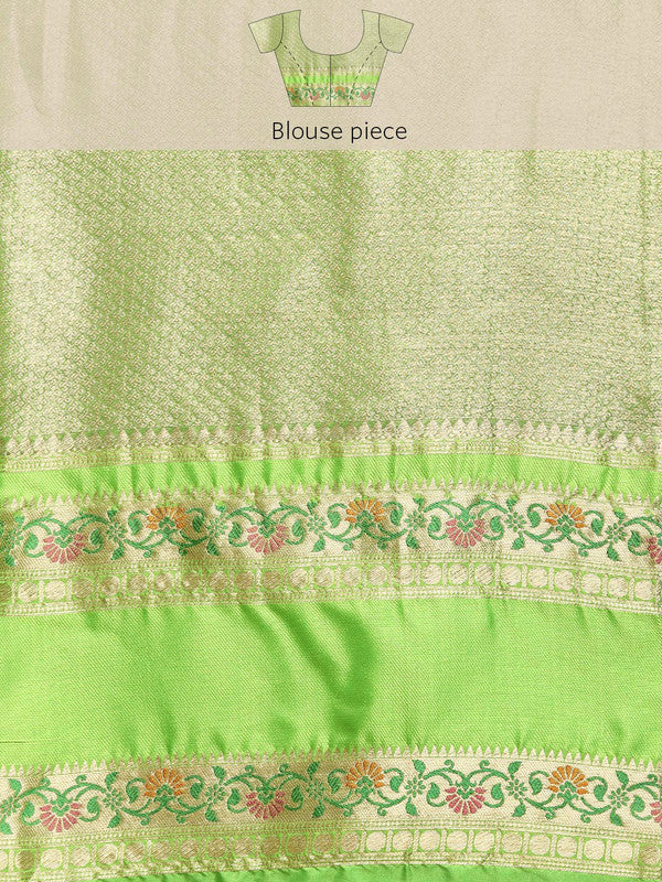 Green Silk Blend Woven Zari Design Abstract Saree with Unstitched Blouse - Hiral Fashion | Grocsy