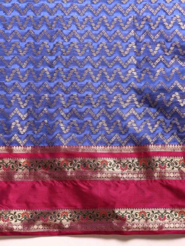 Navy Blue Silk Blend Woven Zari Design Abstract Saree with Unstitched Blouse - Hiral Fashion | Grocsy