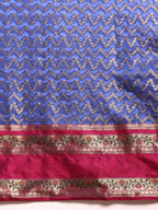 Navy Blue Silk Blend Woven Zari Design Abstract Saree with Unstitched Blouse - Hiral Fashion | Grocsy