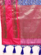 Navy Blue Silk Blend Woven Zari Design Abstract Saree with Unstitched Blouse - Hiral Fashion | Grocsy