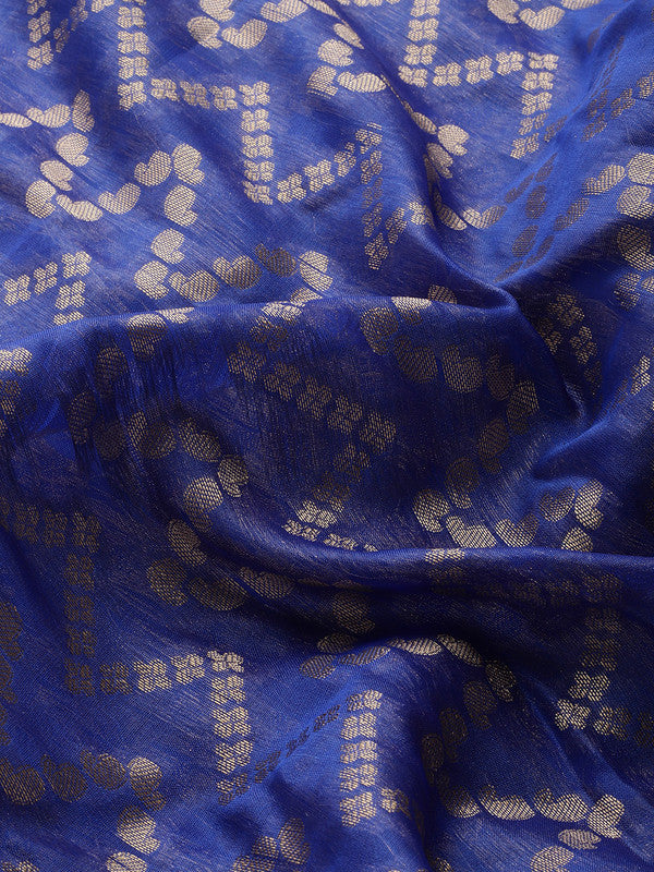 Navy Blue Silk Blend Woven Zari Design Abstract Saree with Unstitched Blouse - Hiral Fashion | Grocsy