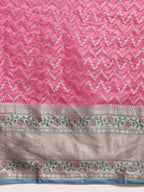 Pink Silk Blend Woven Zari Design Abstract Saree with Unstitched Blouse - Hiral Fashion | Grocsy
