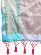 Pink Silk Blend Woven Zari Design Abstract Saree with Unstitched Blouse - Hiral Fashion | Grocsy