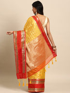 Yellow Silk Blend Woven Zari Design Abstract Saree with Unstitched Blouse - Hiral Fashion | Grocsy