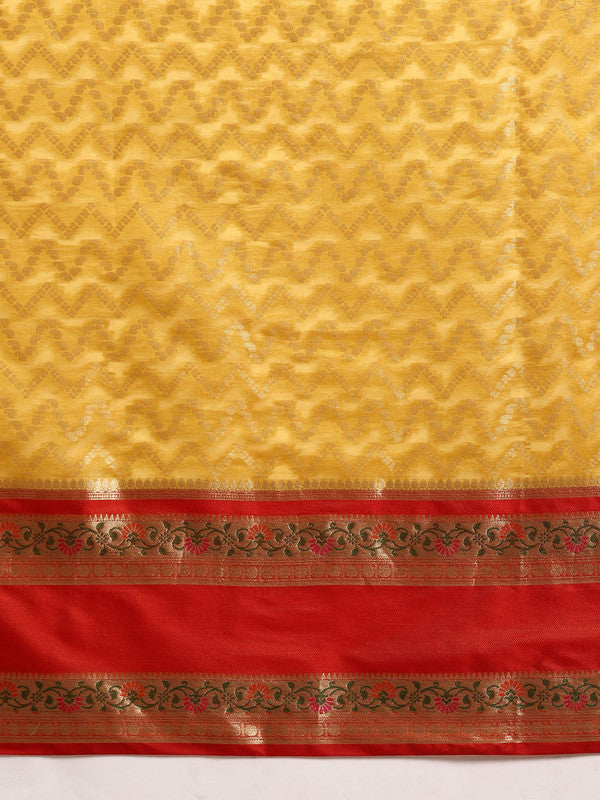 Yellow Silk Blend Woven Zari Design Abstract Saree with Unstitched Blouse - Hiral Fashion | Grocsy