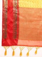 Yellow Silk Blend Woven Zari Design Abstract Saree with Unstitched Blouse - Hiral Fashion | Grocsy
