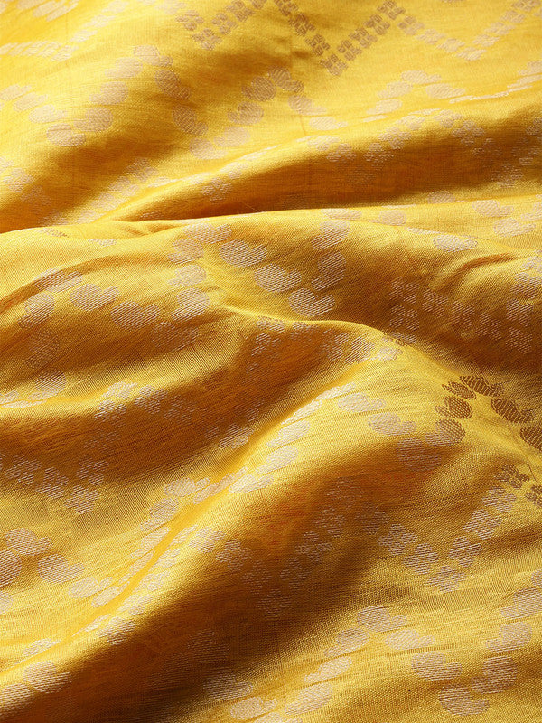 Yellow Silk Blend Woven Zari Design Abstract Saree with Unstitched Blouse - Hiral Fashion | Grocsy