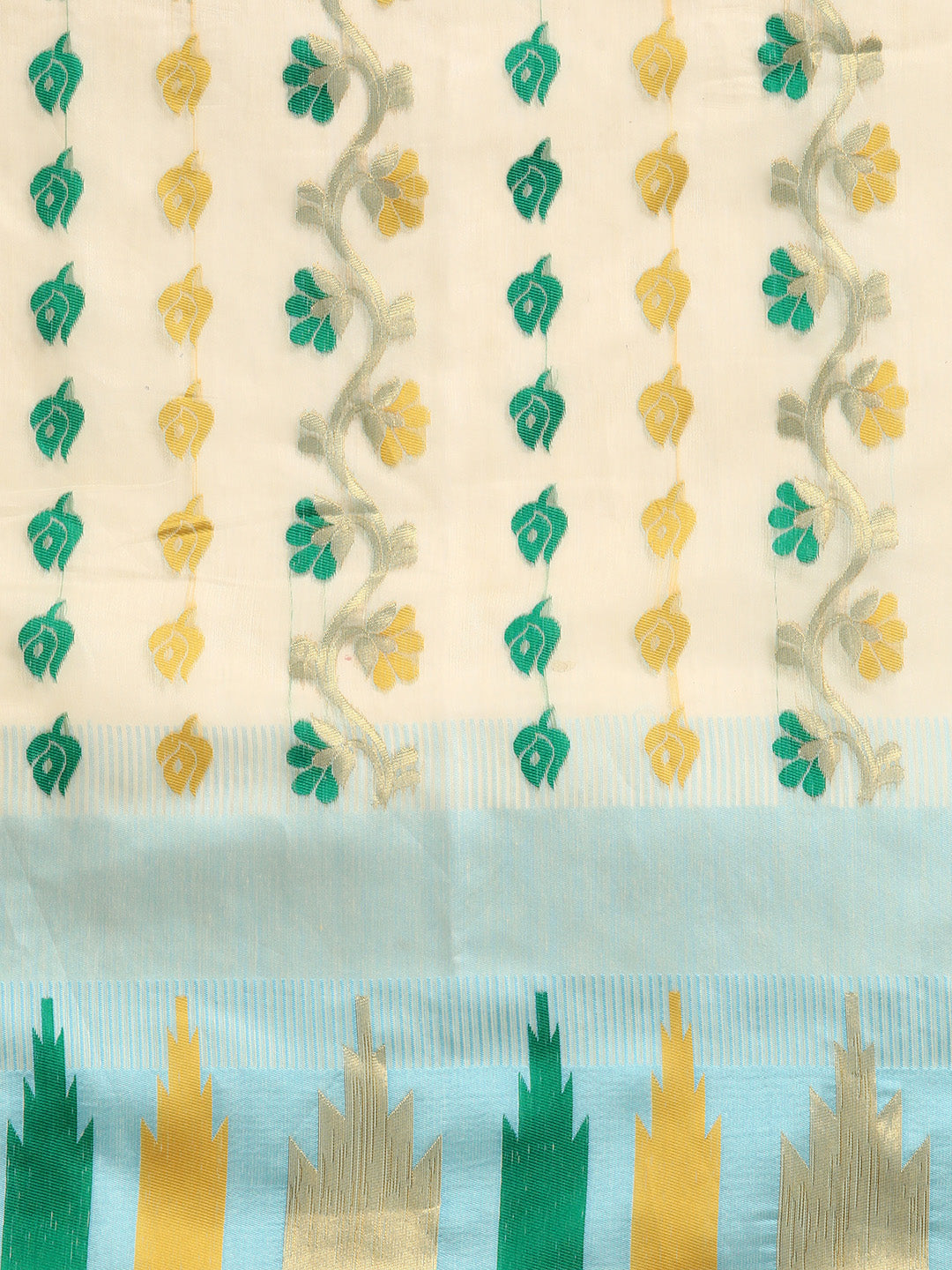 Blue Pure Cotton Woven Zari Design Floral Saree with Unstitched Blouse - Hiral Fashion | Grocsy