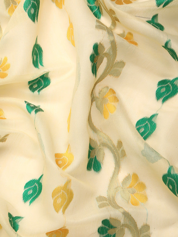 Blue Pure Cotton Woven Zari Design Floral Saree with Unstitched Blouse - Hiral Fashion | Grocsy