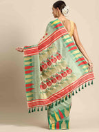 Green Pure Cotton Woven Zari Design Floral Saree with Unstitched Blouse - Hiral Fashion | Grocsy