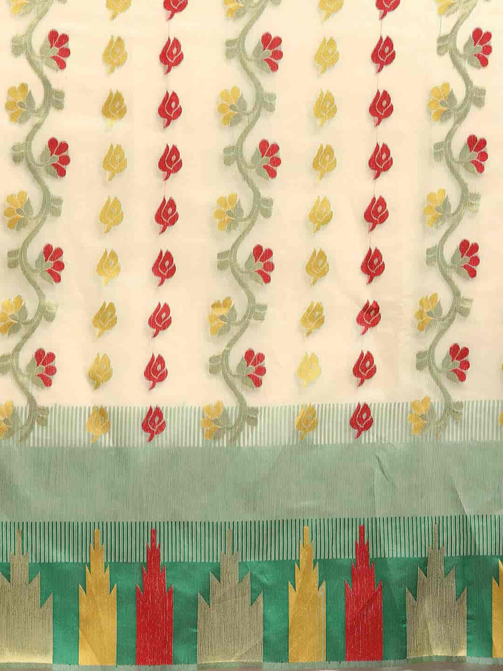 Green Pure Cotton Woven Zari Design Floral Saree with Unstitched Blouse - Hiral Fashion | Grocsy