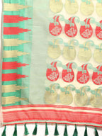 Green Pure Cotton Woven Zari Design Floral Saree with Unstitched Blouse - Hiral Fashion | Grocsy