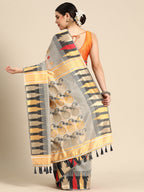 Gray Pure Cotton Woven Zari Design Floral Saree with Unstitched Blouse - Hiral Fashion | Grocsy