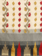 Gray Pure Cotton Woven Zari Design Floral Saree with Unstitched Blouse - Hiral Fashion | Grocsy