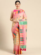 Pink Pure Cotton Woven Zari Design Floral Saree with Unstitched Blouse - Hiral Fashion | Grocsy