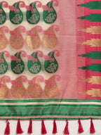 Pink Pure Cotton Woven Zari Design Floral Saree with Unstitched Blouse - Hiral Fashion | Grocsy