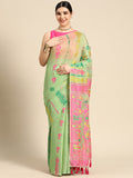 Green Pure Cotton Woven Zari Design Floral Saree with Unstitched Blouse - Hiral Fashion | Grocsy