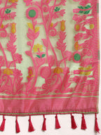 Green Pure Cotton Woven Zari Design Floral Saree with Unstitched Blouse - Hiral Fashion | Grocsy