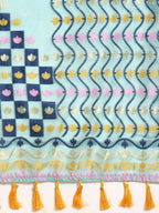 Turquoise Pure Cotton Woven Zari Design Geomatric Saree with Unstitched Blouse - Hiral Fashion | Grocsy