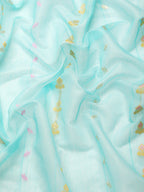Turquoise Pure Cotton Woven Zari Design Geomatric Saree with Unstitched Blouse - Hiral Fashion | Grocsy