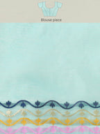 Turquoise Pure Cotton Woven Zari Design Geomatric Saree with Unstitched Blouse - Hiral Fashion | Grocsy
