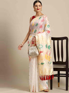 White Pure Cotton Woven Zari Design Paisley Saree with Unstitched Blouse - Hiral Fashion | Grocsy