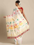 White Pure Cotton Woven Zari Design Paisley Saree with Unstitched Blouse - Hiral Fashion | Grocsy
