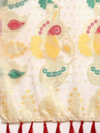 White Pure Cotton Woven Zari Design Paisley Saree with Unstitched Blouse - Hiral Fashion | Grocsy