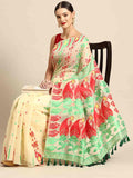 Beige Pure Cotton Woven Zari Design Paisley Saree with Unstitched Blouse - Hiral Fashion | Grocsy