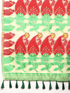 Beige Pure Cotton Woven Zari Design Paisley Saree with Unstitched Blouse - Hiral Fashion | Grocsy