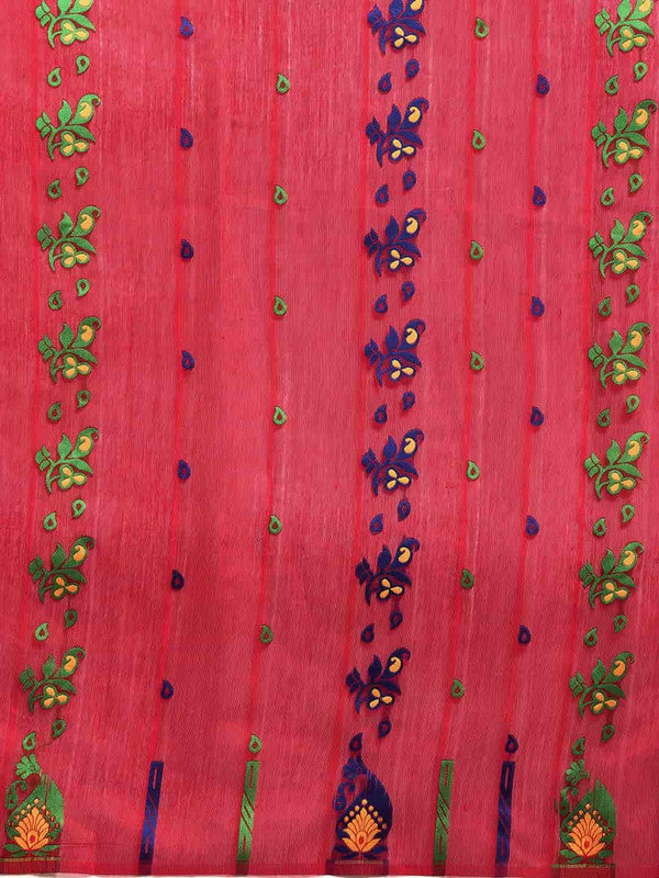 Red Pure Cotton Woven Zari Design Paisley Saree with Unstitched Blouse - Hiral Fashion | Grocsy