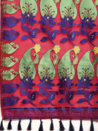 Red Pure Cotton Woven Zari Design Paisley Saree with Unstitched Blouse - Hiral Fashion | Grocsy