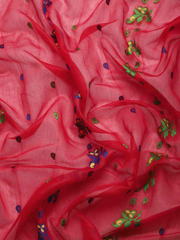 Red Pure Cotton Woven Zari Design Paisley Saree with Unstitched Blouse - Hiral Fashion | Grocsy