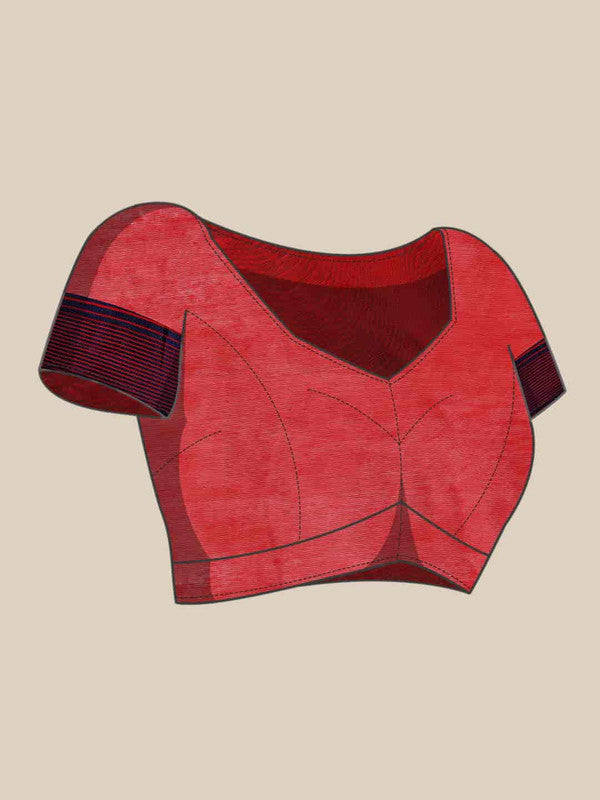 Red Pure Cotton Woven Zari Design Paisley Saree with Unstitched Blouse - Hiral Fashion | Grocsy