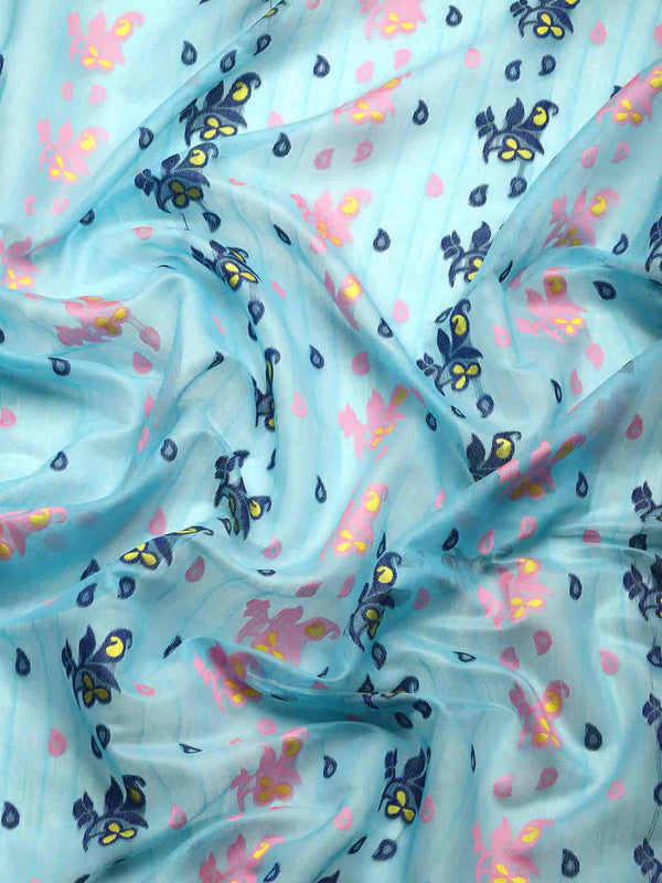Turquoise Pure Cotton Woven Zari Design Paisley Saree with Unstitched Blouse - Hiral Fashion | Grocsy