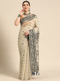 Black Pure Cotton Woven Zari Design Geomatric Saree with Unstitched Blouse - Hiral Fashion | Grocsy
