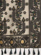Black Pure Cotton Woven Zari Design Geomatric Saree with Unstitched Blouse - Hiral Fashion | Grocsy