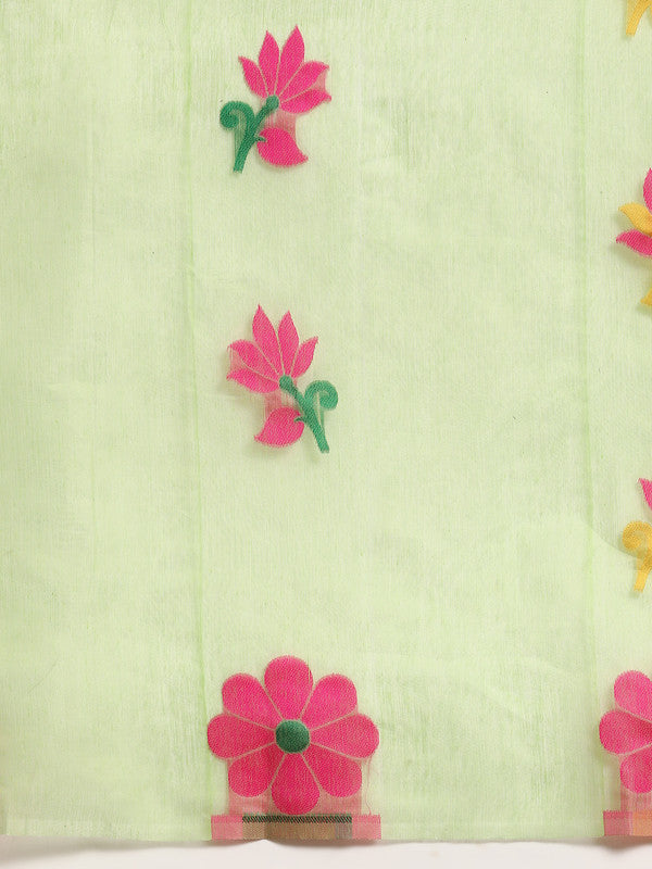 Green Pure Cotton Woven Zari Design Floral Saree with Unstitched Blouse - Hiral Fashion | Grocsy