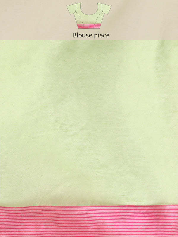 Green Pure Cotton Woven Zari Design Floral Saree with Unstitched Blouse - Hiral Fashion | Grocsy