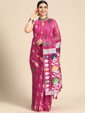 Magenta Pure Cotton Woven Zari Design Floral Saree with Unstitched Blouse - Hiral Fashion | Grocsy