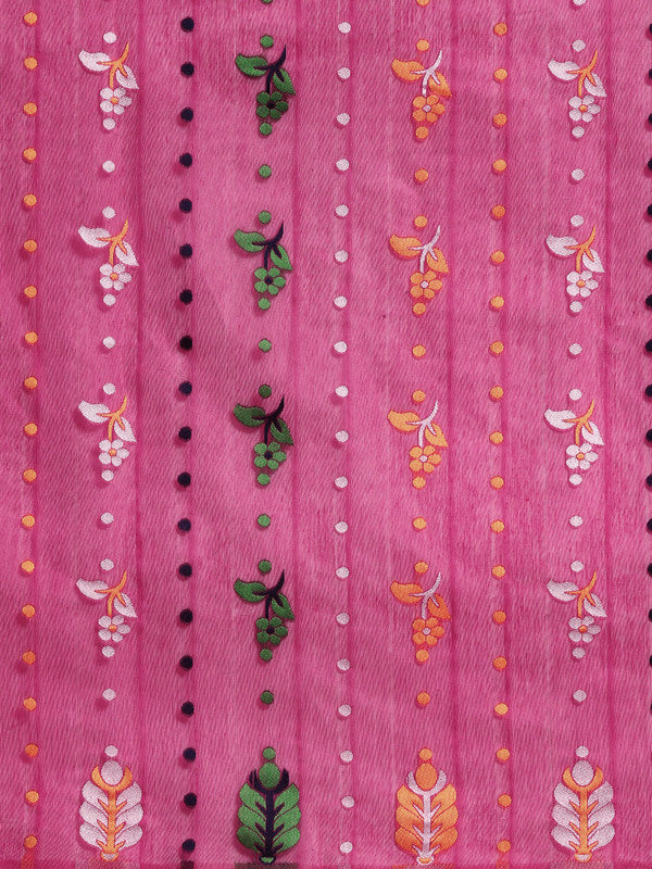 Magenta Pure Cotton Woven Zari Design Floral Saree with Unstitched Blouse - Hiral Fashion | Grocsy