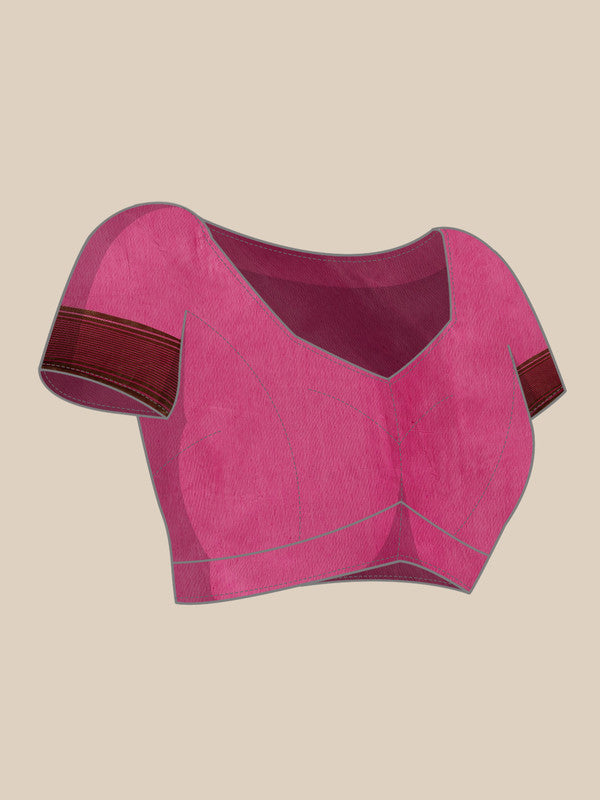 Magenta Pure Cotton Woven Zari Design Floral Saree with Unstitched Blouse - Hiral Fashion | Grocsy