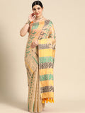 Multicolor Pure Cotton Woven Zari Design Geomatric Saree with Unstitched Blouse - Hiral Fashion | Grocsy
