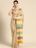 Multicolor Pure Cotton Woven Zari Design Geomatric Saree with Unstitched Blouse - Hiral Fashion | Grocsy