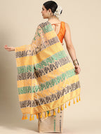 Multicolor Pure Cotton Woven Zari Design Geomatric Saree with Unstitched Blouse - Hiral Fashion | Grocsy