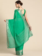 Green Pure Viscose Chinon Zari Woven Solid Saree with Unstitched Blouse - Hiral Fashion | Grocsy