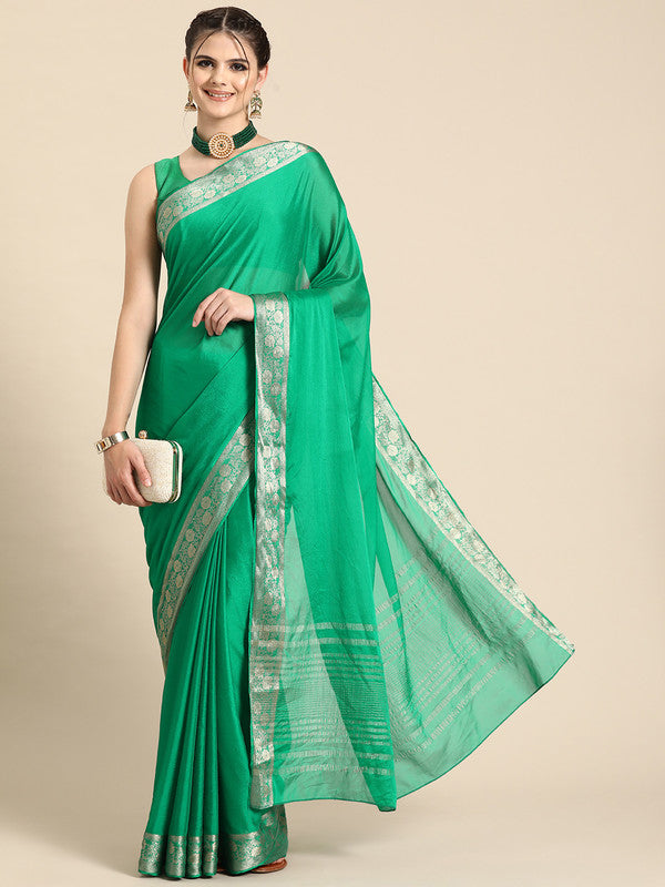 Green Pure Viscose Chinon Zari Woven Solid Saree with Unstitched Blouse - Hiral Fashion | Grocsy