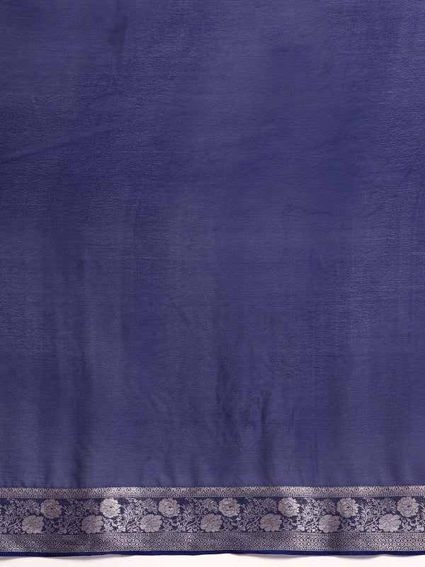 Navy Blue Pure Viscose Chinon Zari Woven Solid Saree with Unstitched Blouse - Hiral Fashion | Grocsy